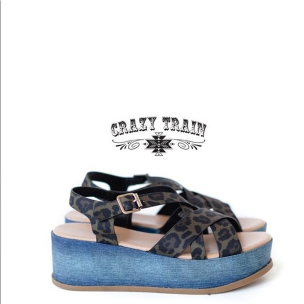 Crazy Train Wild Denim Wedges, size 7